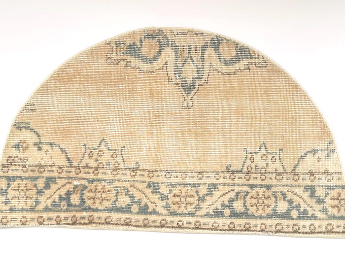 Washed Beige Half Moon Rug 19.3x33 inch Soft Teal