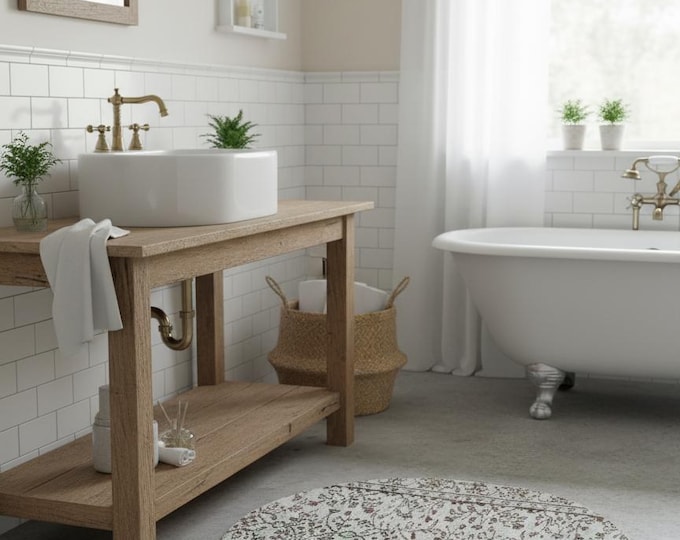 Handwoven Turkish Isparta Rug: Round Floral Wool Carpet (103 cm)