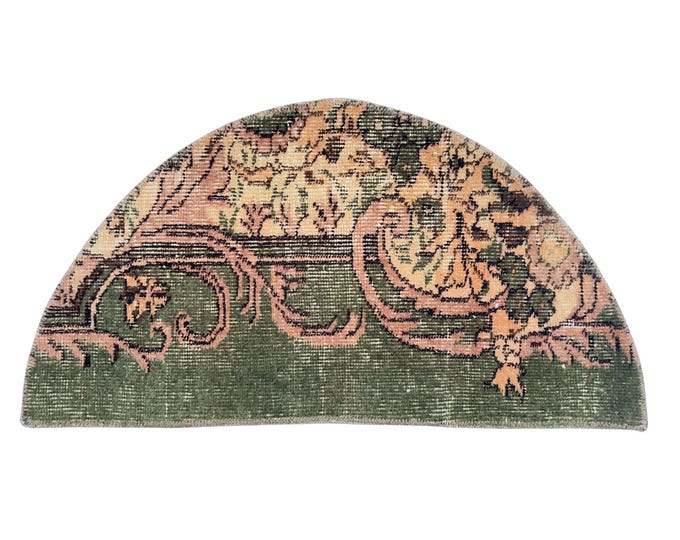 Vintage Handmade Wool Semicircle Doormat Green Custom Doormat Boho Home Decor