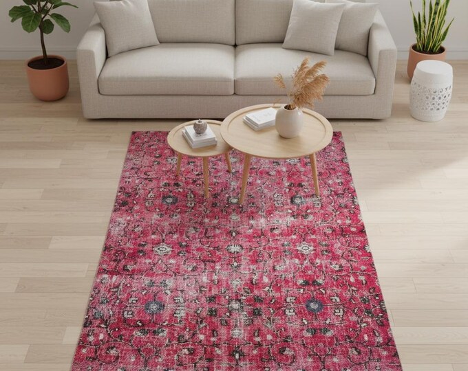 Pink Turkish Vintage Rug – 43x72 inch