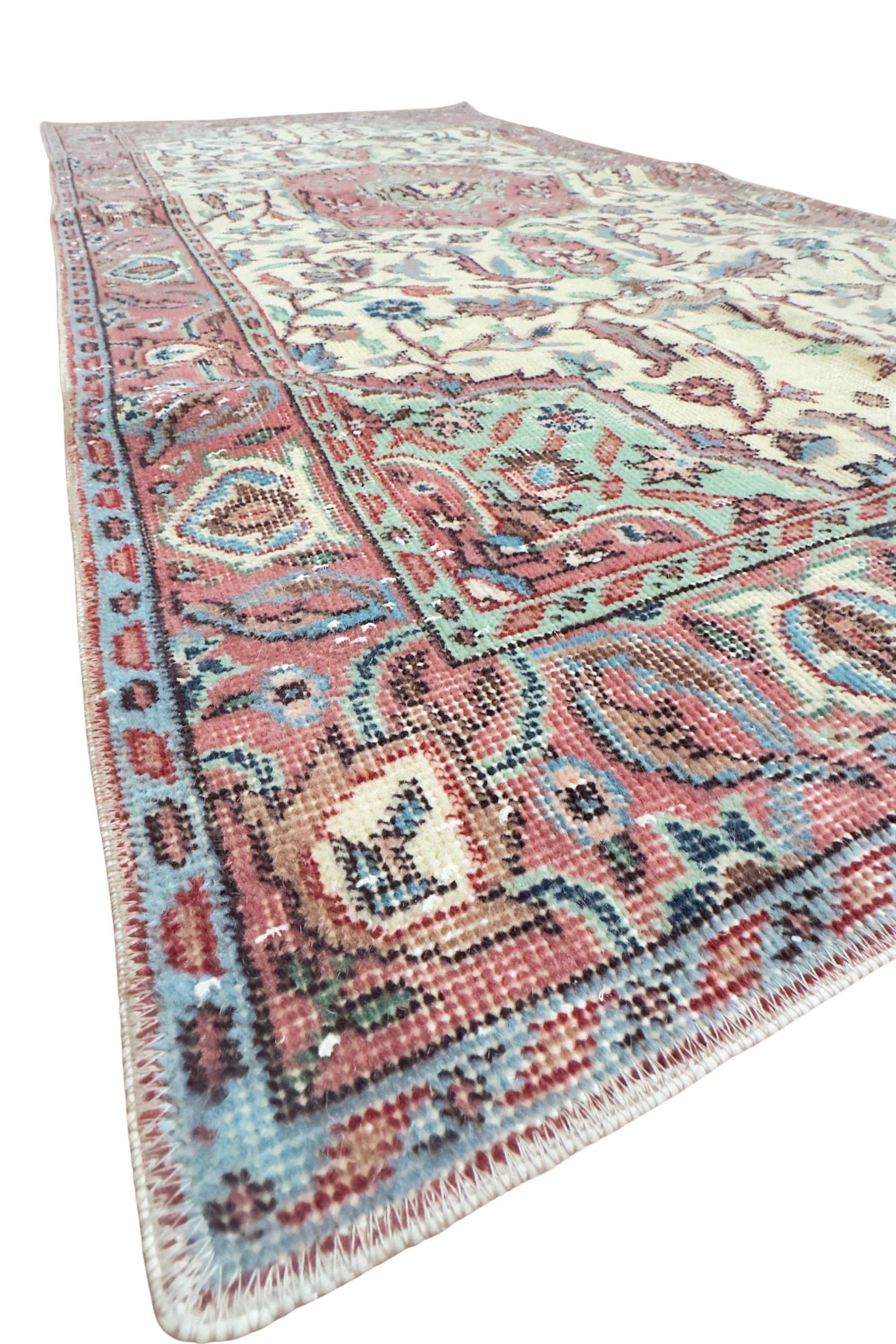 Vintage Turkish Rug, 3x6 Hand Knotted Wool, Dusty Rose Floral Medallion, Victorian Entryway Rug – view 13