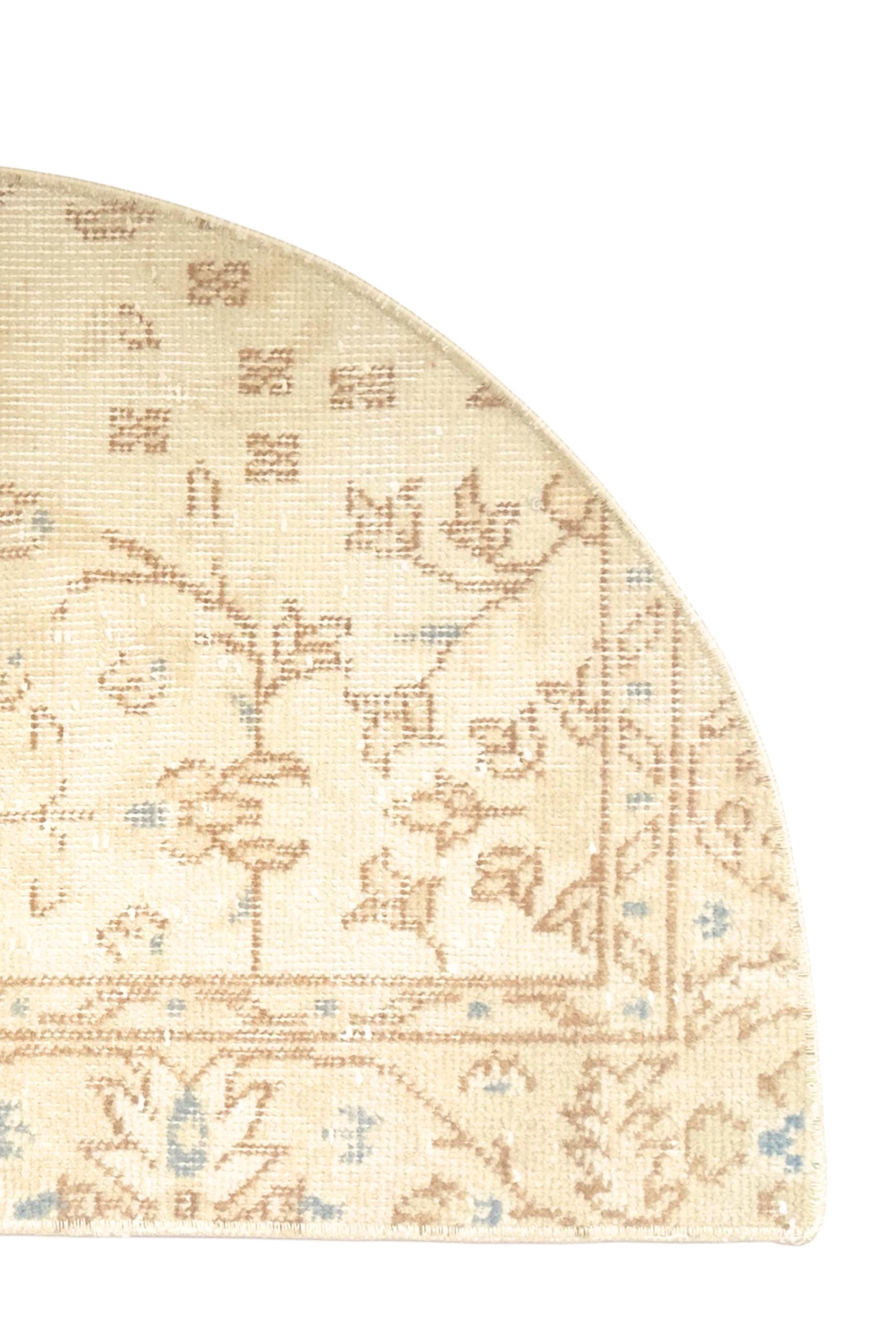Vintage Turkish Semicircle Rug, Handwoven Wool Floral, Ivory Cream Taupe, 1.6x2.7 ft Half Moon – view 5