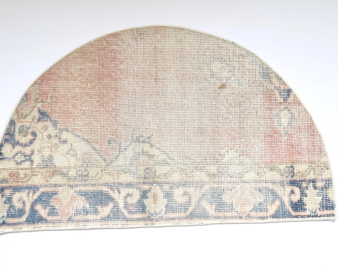20x33 Inch Faded Pink Blue Semicircle Rug Turkish Wool Rug: Half Circle Doormat,