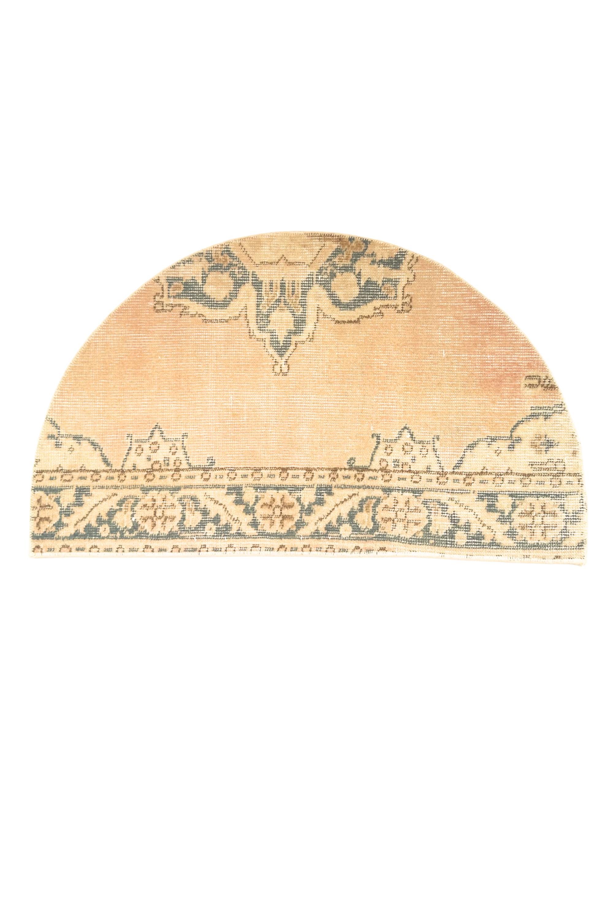 Vintage Turkish Semicircle Rug, Handwoven Wool Medallion, Peach Apricot Teal, 1.6x2.75 ft – view 3