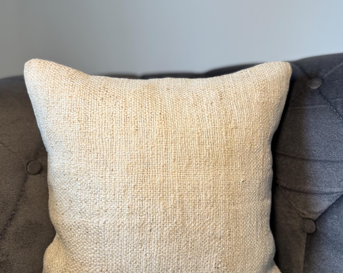 Natural Linen Look Pillow Cover 16x16 Upcycled Jute Burlap Sack Beige Cushion Scandi Minimalist Decor Concealed Zipper 40x40