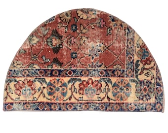 Semicircle Rug Oushak Turkish Vintage Handmade Wool Small Entry Boho Decor