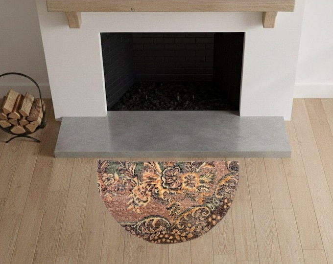 20x33 Inch Vintage Semicircle Rug Turkish Wool Floral Entryway Mat