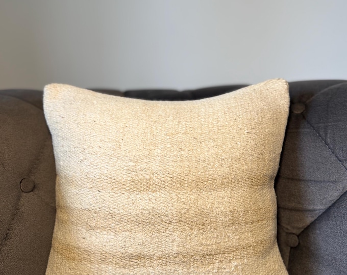 Vintage Grain Sack Pillow Cover 40x40 cm Upcycled Jute Burlap Natural Cream Throw Pillow Antique Style Decor Hidden Zipper