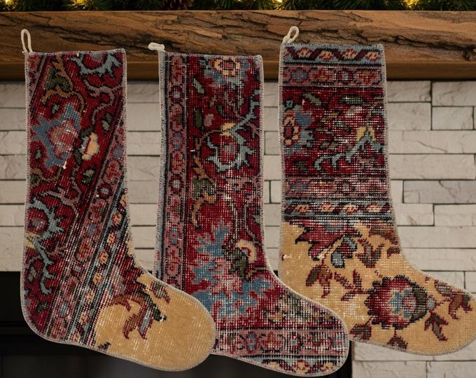 Vintage Wool Rug Holiday Stocking Set