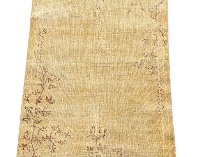 Vintage Wool Runner Rug Handmade Turkish Floral Design Long Hallway Home Decor
