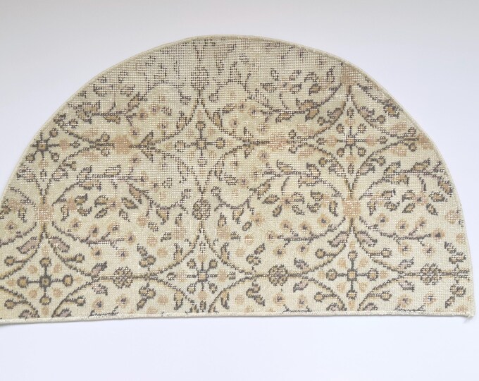 Semicircle Wool Rug 19.5x33 Inch Vintage Turkish Rug