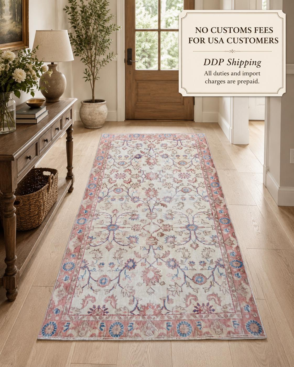 Vintage Turkish Isparta Rug 1978, Hand-Knotted Wool Herati Floral, Ivory Pink, 3.6x6.4 ft