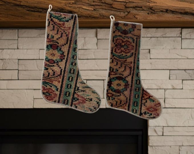 Set of 2 Turkish Rug Christmas Stockings – 17.3" x 11.8"