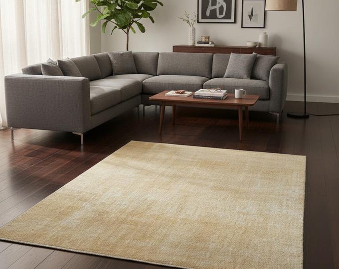 114x210 cm Handwoven Wool Rug | Minimal Beige Vintage Carpet | Neutral Farmhouse Decor | Turkish Handmade