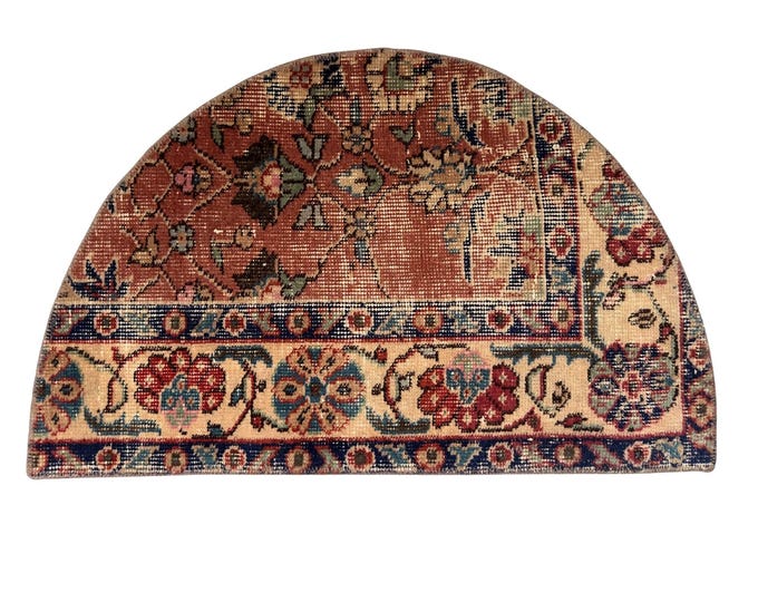 vintage oushak semicircle antique wool turkish handmade entry oriental small area decor