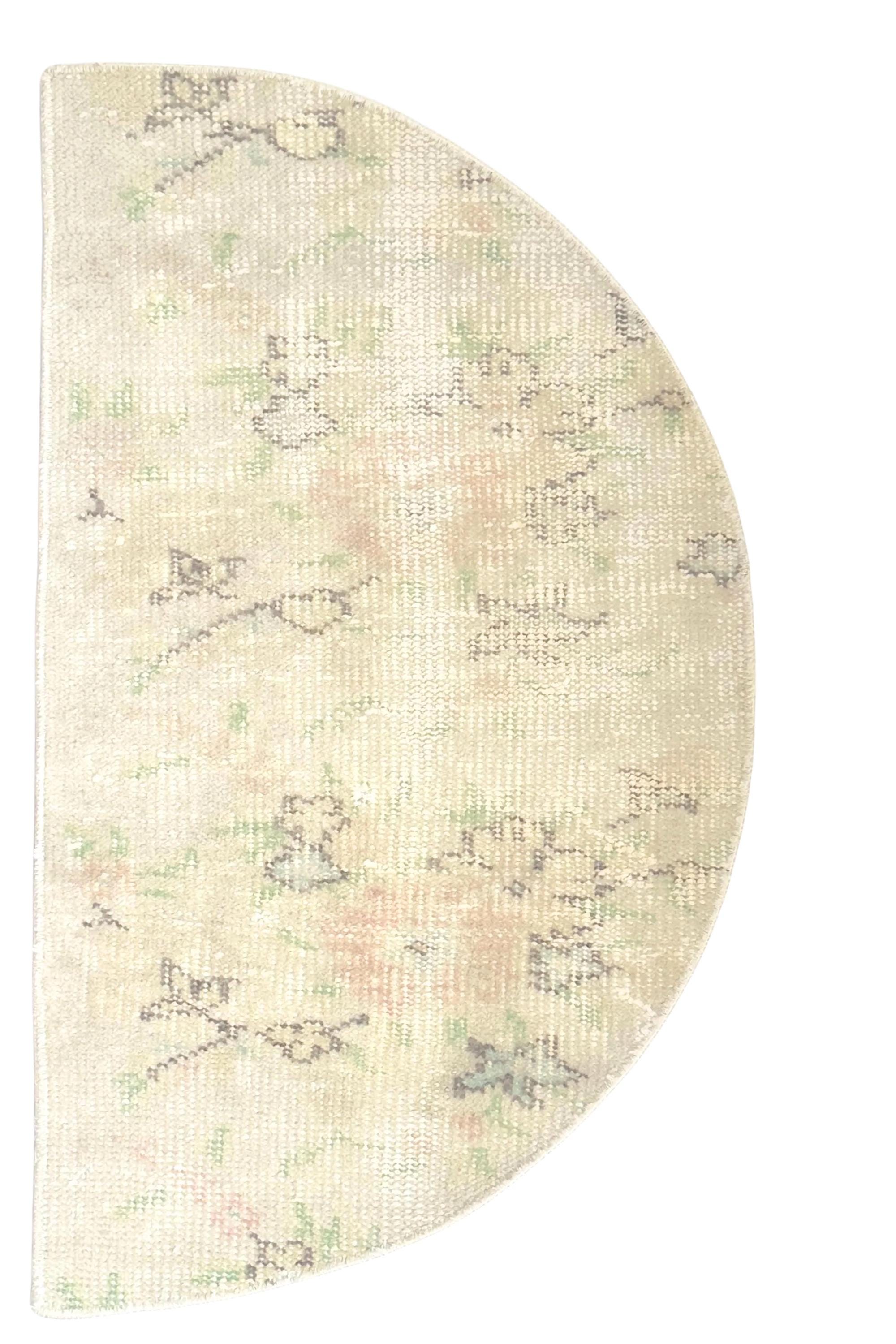 Vintage Turkish Semicircle Rug, Handwoven Wool, Ivory Blush Pink Sage Faded, 1.6x2.77 ft – view 5