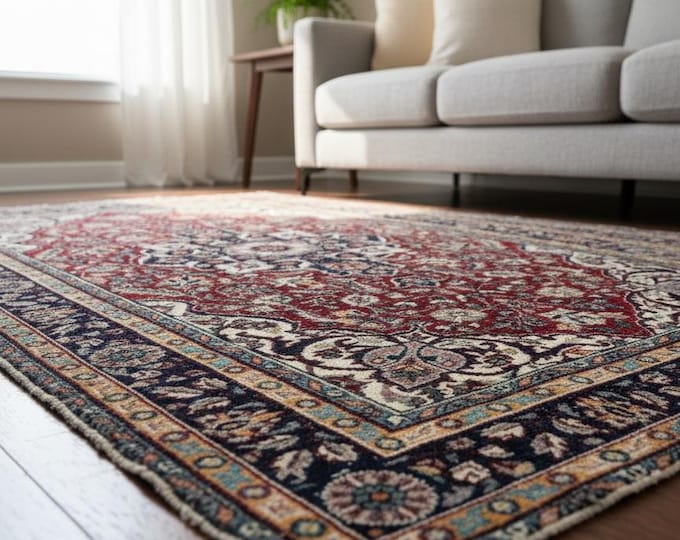 Vintage Hand Knotted Isparta Rug 167x284 cm – Large Wool Carpet – Burgundy Beige Medallion Turkish Area Rug – Cleaned & Ready