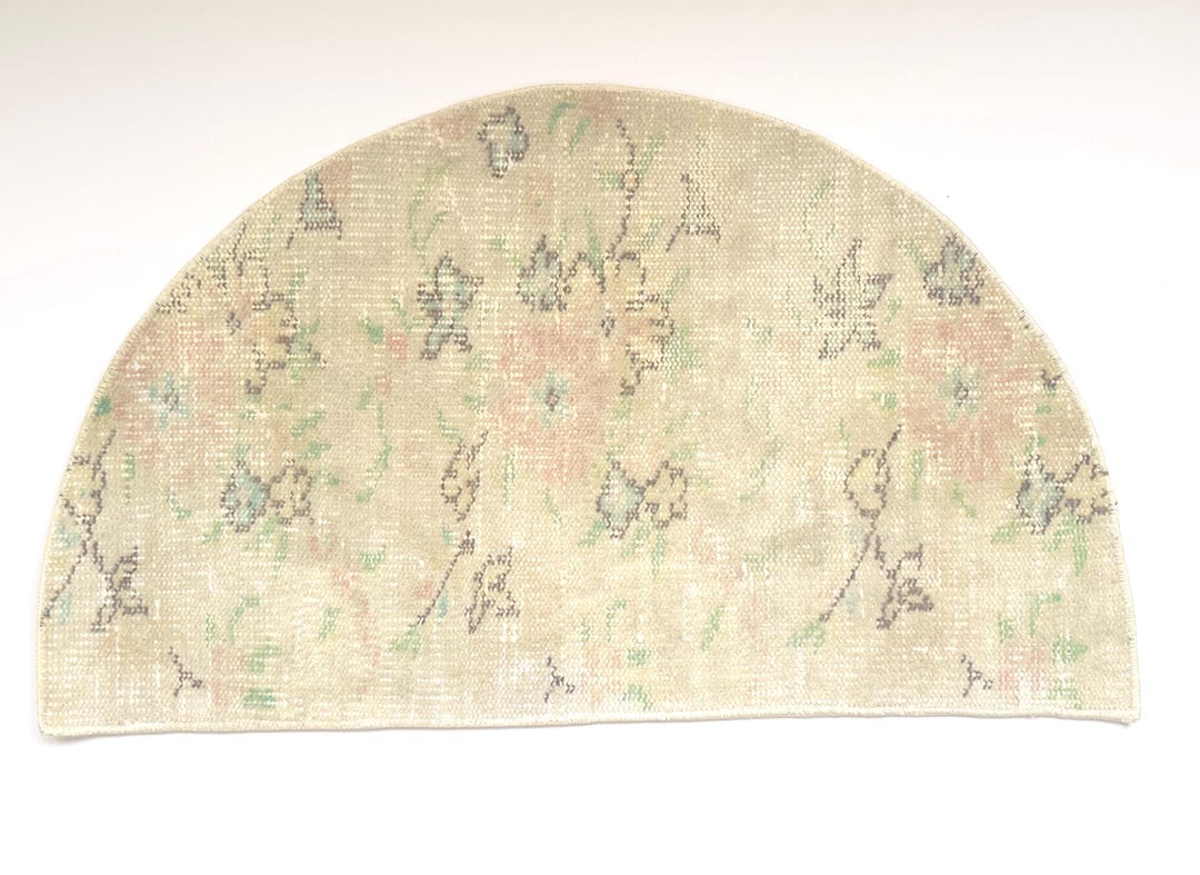 Vintage Faded Beige Semicircle Rug, Floral Half Moon Entryway Mat 19.5 ...