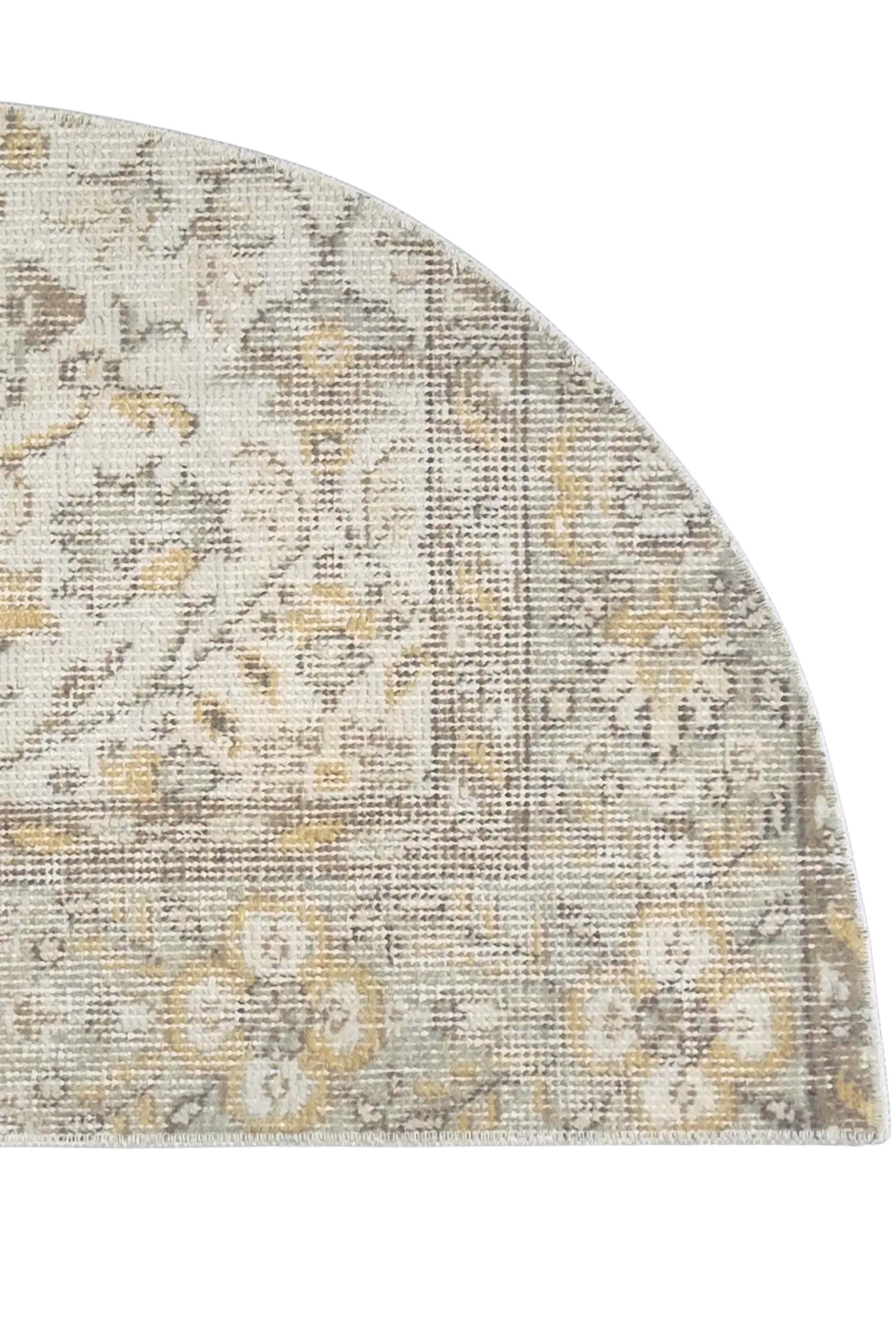 Vintage Turkish Semicircle Rug, Handwoven Wool Floral, Ivory White Gold Gray, 1.6x2.77 ft – view 8