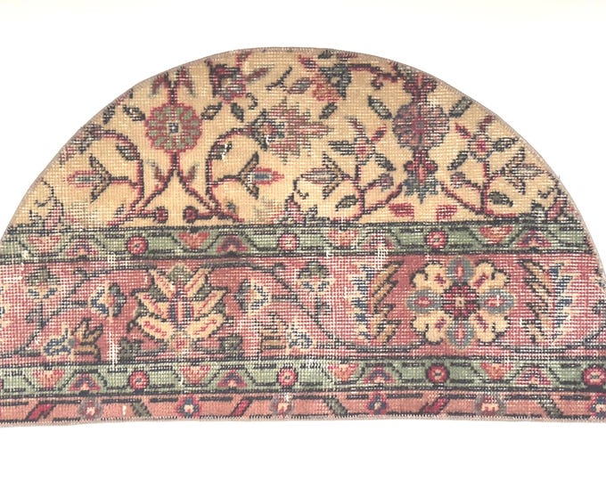 Vintage Half Moon Rug 32.6x19.2 inch Floral Pattern
