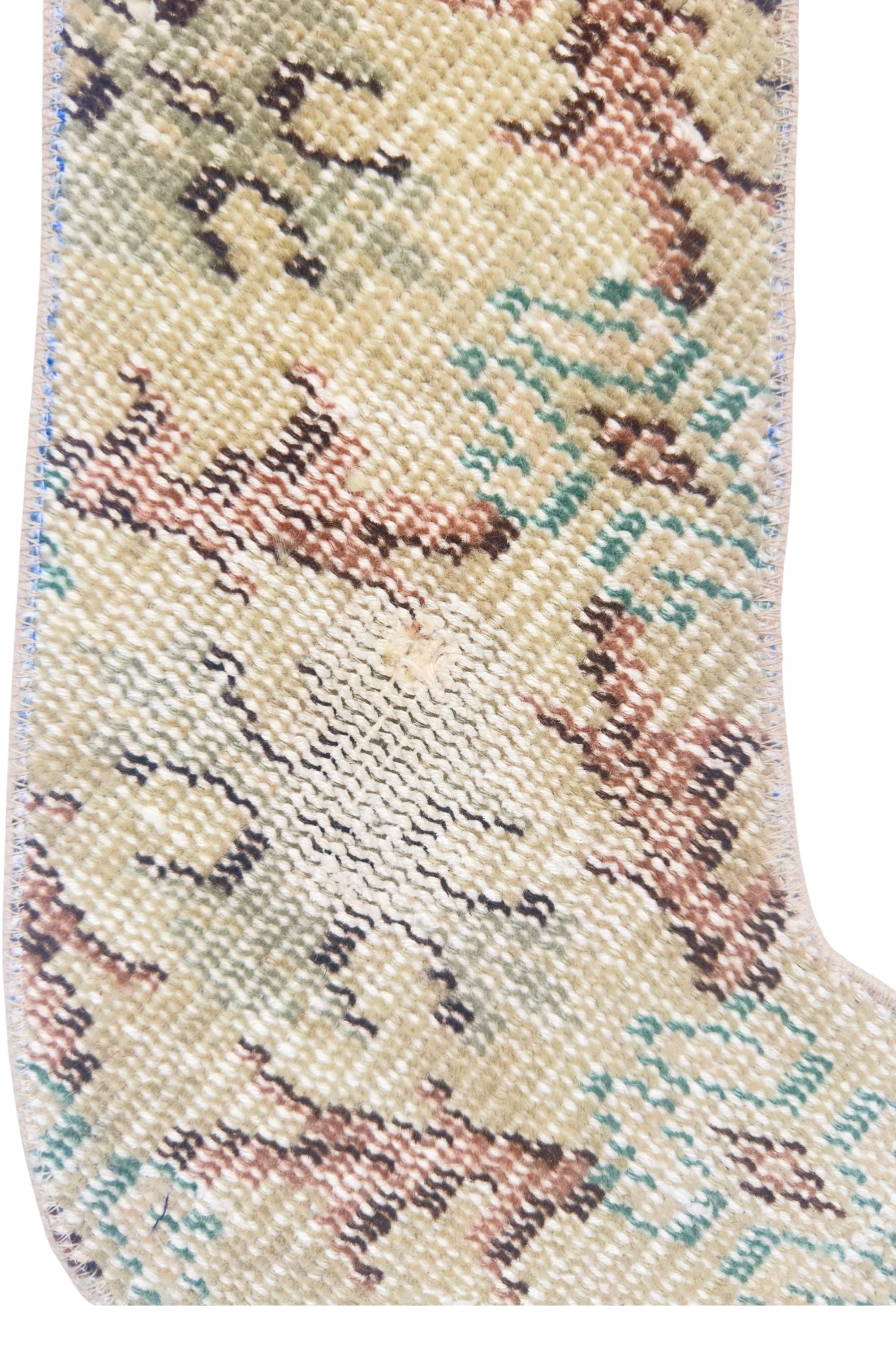 Turkish Rug Christmas Stocking, Handmade Vintage Anatolian Wool, Faded Beige Geometric, Boho Fireplace Decor – view 5