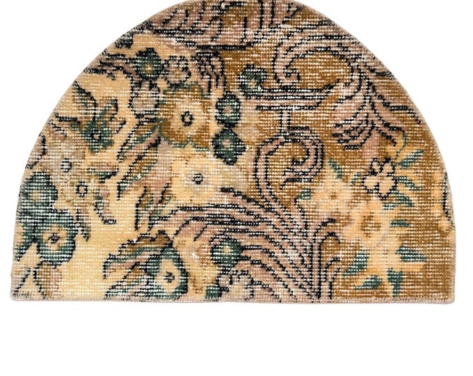 Vintage Turkish Semicircle Rug 17x24 Inch Hand Knotted Wool