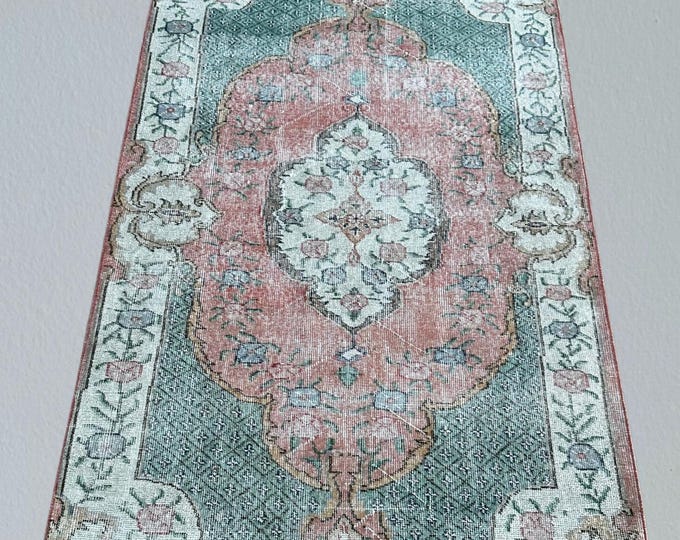 Vintage Turkish Wool Rug: 4x7 Pink Oushak Area Rug