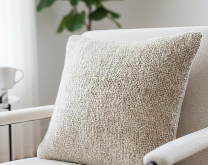 Natural Beige 16x16” Handmade Hemp Pillow Cover – Rustic Farmhouse Decor, Organic Texture Cushion, Eco-Friendly Natural Style