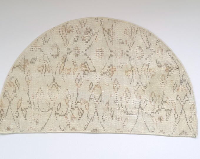 Semicircle Wool Rug 19x33 Inch Vintage Turkish Rug