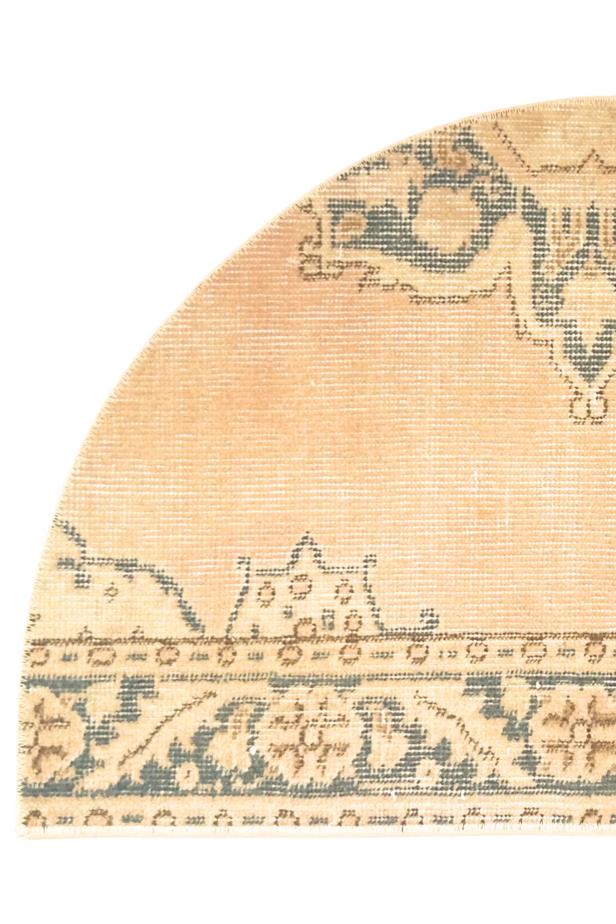 Vintage Turkish Semicircle Rug, Handwoven Wool Medallion, Peach Apricot Teal, 1.6x2.75 ft – view 8