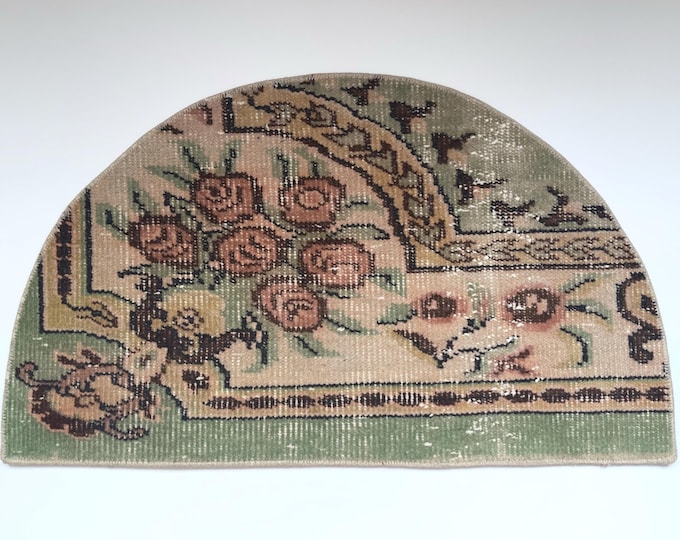 Vintage Half Moon Rug 19.7x33.2 inch Floral Bouquet