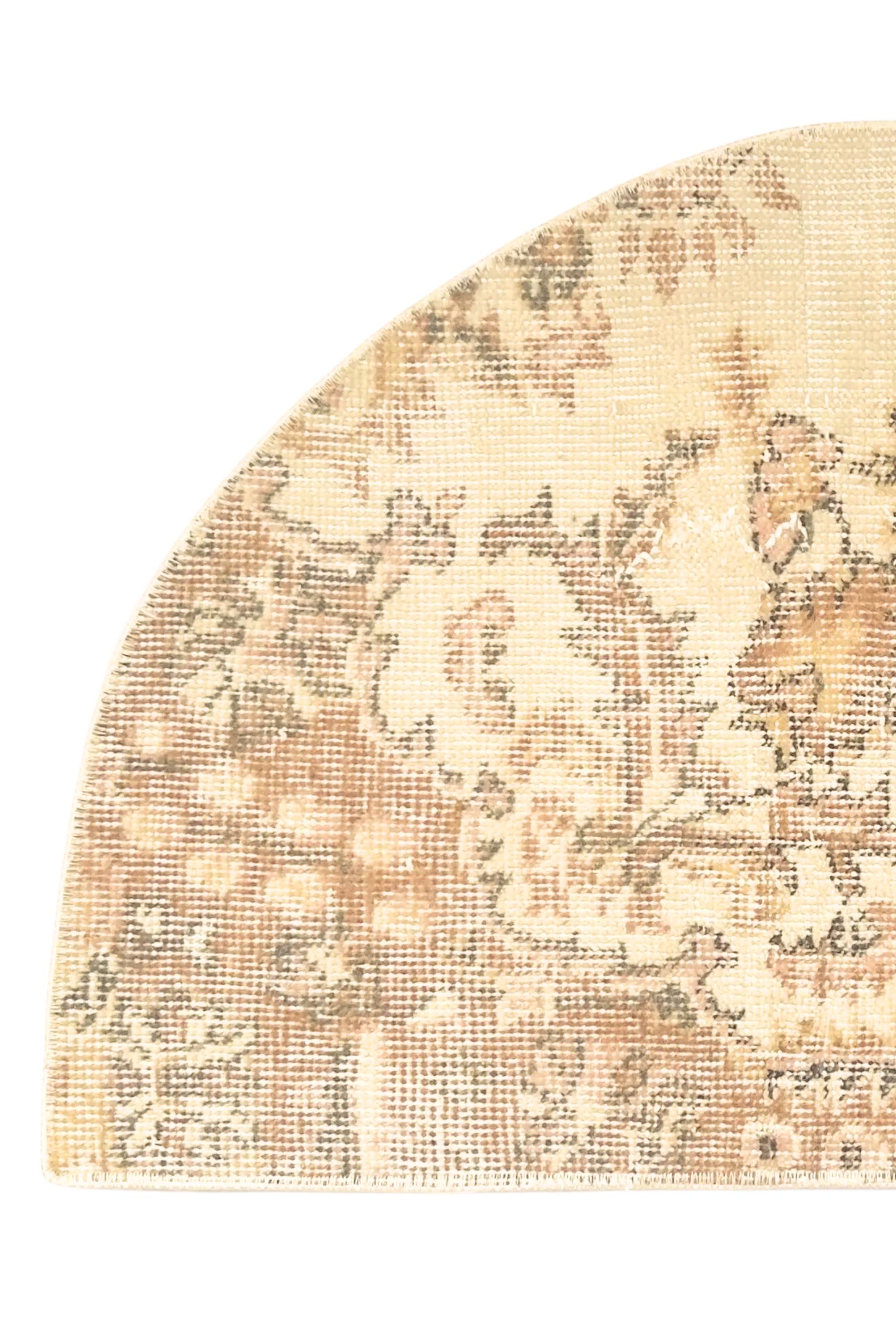 Vintage Turkish Semicircle Rug, Handwoven Wool Floral, Ivory Caramel Distressed, 1.6x2.77 ft – view 5
