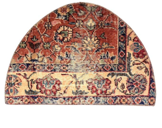 Vintage Wool Semicircle Doormat Handmade Red Boho Custom Doormat Home Decor