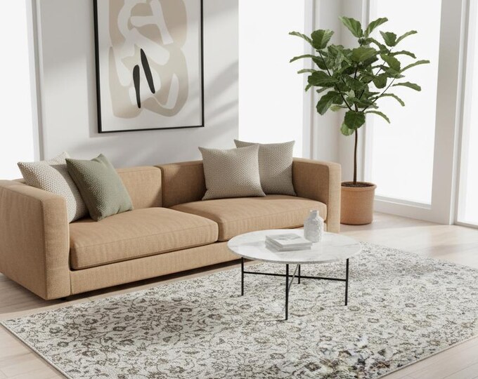 109x208 cm (3.6x6.8 ft) Turkish Vintage Rug Brown Beige Wool Carpet 1970s Handwoven Anatolian Area Rug Home Decor