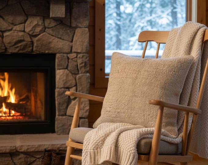 Natural Hemp Pillow Cover 40x40 – Handwoven Beige Throw Cushion for Sofa & Bed