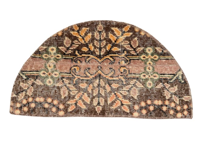 Patchwork Semicircle Rug 14x26 Hand Knotted Wool