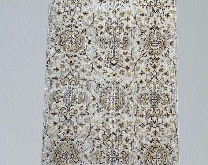Handmade Vintage Wool Turkish Rug: Small Entryway Accent (3x7 ft)