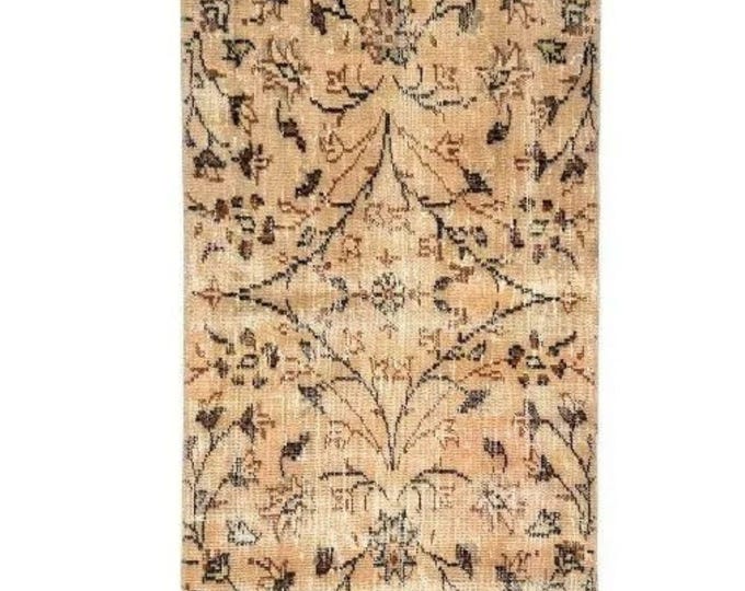 Vintage Turkish Runner Rug 2.5x6.1 ft, Neutral Floral Hallway Rug, Handwoven Wool Runner