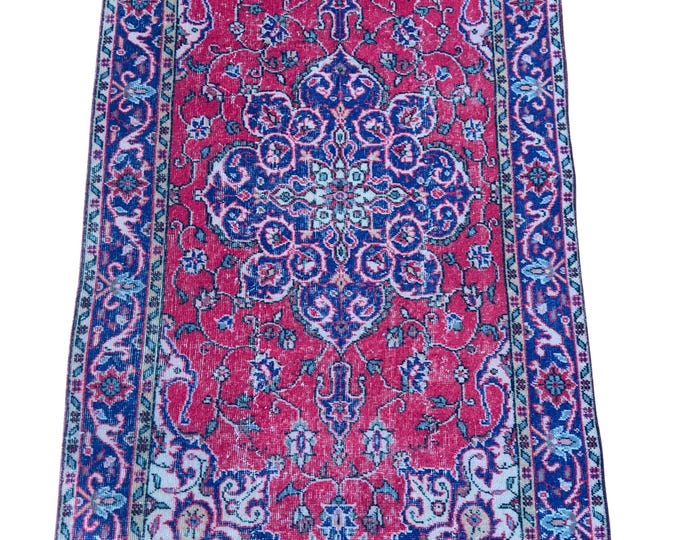 vintage turkish oriental area handmade wool red livingroom home decor rug