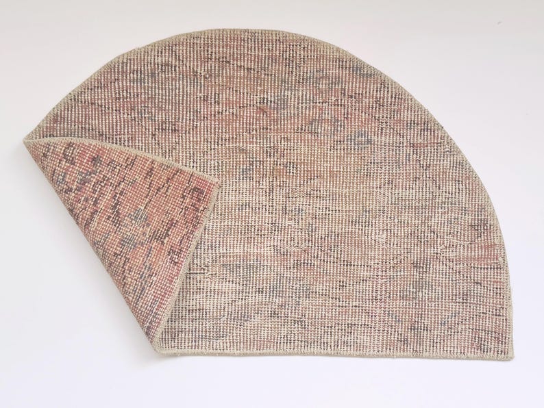 Half Round Runner Rug 19x32 Inch Vintage Turkish Semicircle Rug, Neutral Wool Half Round Door ...