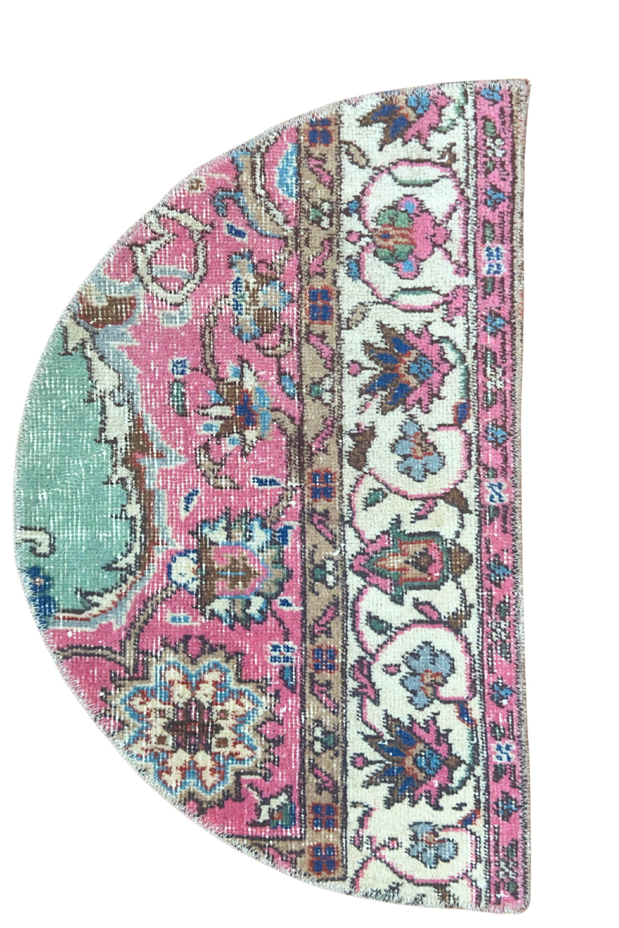 Vintage Turkish Door Mat, Hand-Knotted Wool Medallion, Distressed Pink Cream, 18x30 in – view 8