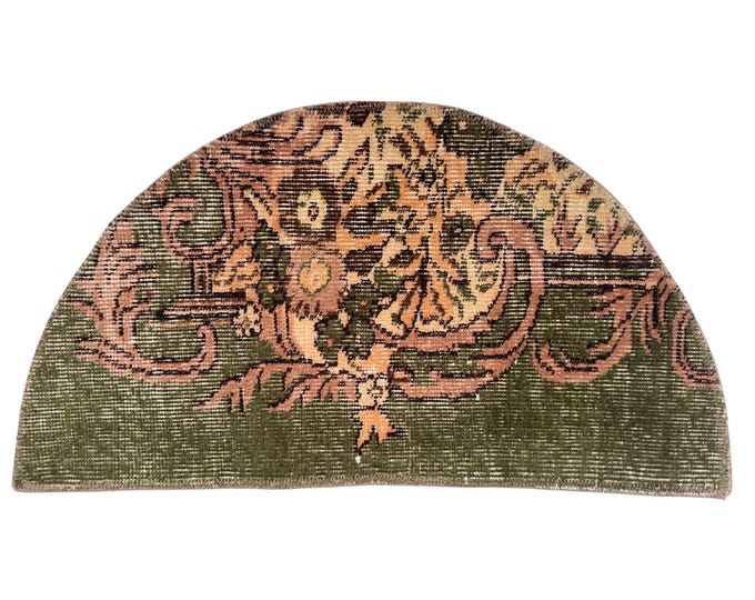 Vintage Handmade Wool Semicircle Doormat Green Custom Doormat Boho Home Decor