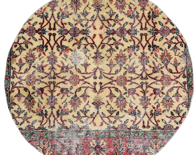 Round Oushak Wool Rug Handmade Turkish Vintage Oriental Area Decor