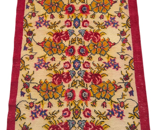 Vintage Turkish Small Rug 39 x 69 in Wool Rug