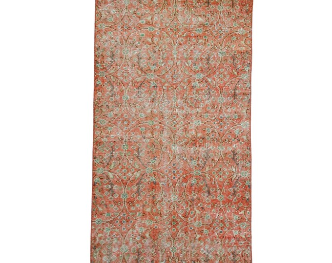 Vintage Turkish Runner Rug 36x68 Inch Hand Knotted Wool Rug