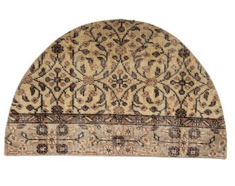 Vintage wollen halfrond vloerkleed handgemaakt beige boho aangepaste deurmat woondecoratie