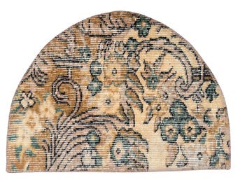 Tappeto turco vintage a semicerchio, 24 x 17 pollici, annodato a mano in lana
