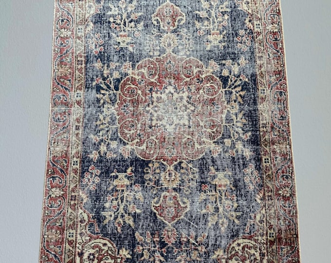 Faded Vintage Turkish Wool Rug: 3x7 ft Oriental Home Decor
