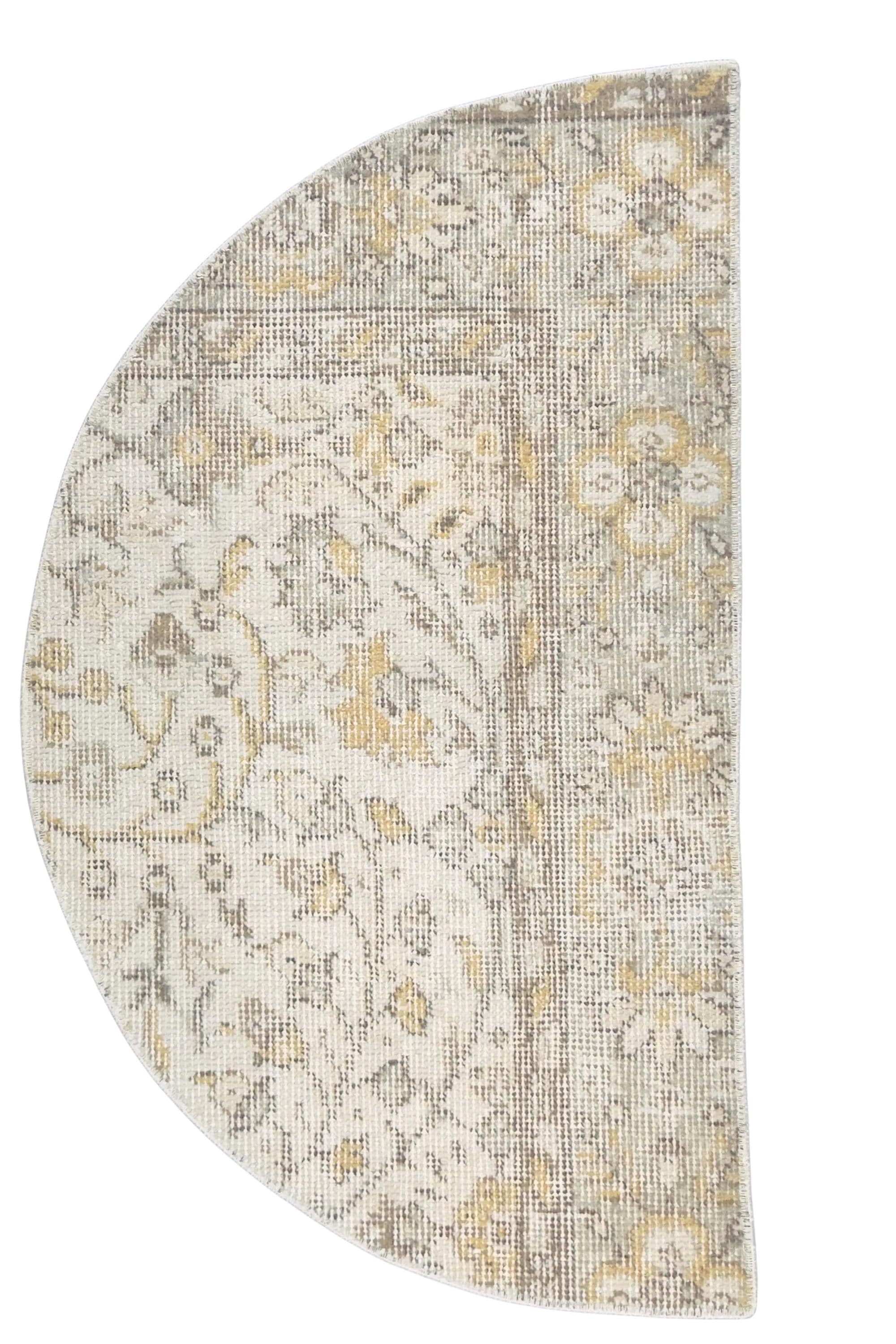 Vintage Turkish Semicircle Rug, Handwoven Wool Floral, Ivory White Gold Gray, 1.6x2.77 ft – view 5