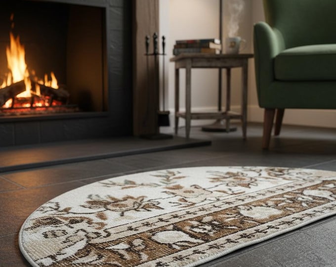 50x84 cm Semicircle Wool Rug | Handwoven Turkish Door Mat | Vintage Farmhouse Style